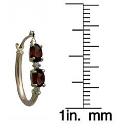 10k Yellow Gold Oval-cut Garnet and Diamond Hoop Earrings