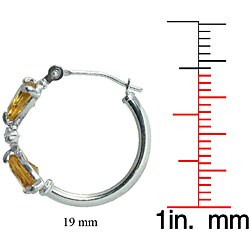 10k White Gold Trillion-cut Citrine and Cubic Zirconia Hoop Earrings