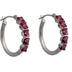 10k White Gold Square Pink Topaz Hoop Earrings