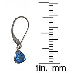 10k White Gold Blue Topaz Trillion Leverback Earrings