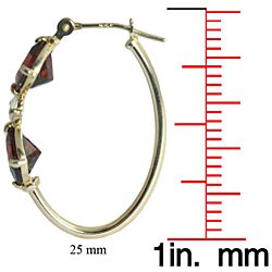 10k Yellow Gold Cushion-cut Garnet and Cubic Zirconia Hoop Earrings