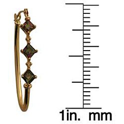 10k Yellow Gold Square-cut Mystic Green Topaz and Diamond Hoop Earrings
