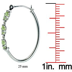 10k White Gold Peridot and Diamond Hoop Earrings