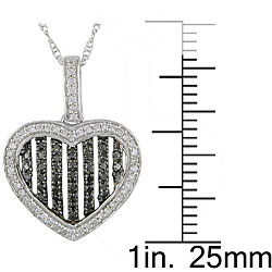 10k Gold 1/3ct TDW Black and White Diamond Heart Necklace (H-I, I2-I3)