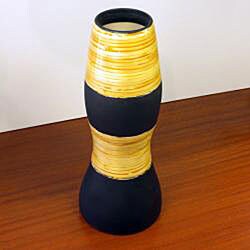 Handmade Black and Bamboo-accent Tall Vase (Vietnam)