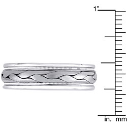 14k White Gold Men's Hand-braided Comfort Fit Wedding Band (7 mm)