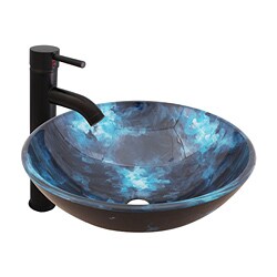 Geyser Storm Design Glass Vessel Bathroom Sink and Faucet Combo