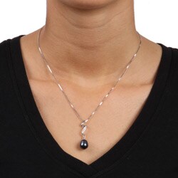 Sterling Silver Black Freshwater Pearl and Cubic Zirconia Necklace