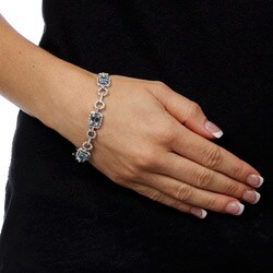 Sterling Silver Blue Topaz and Diamond Accent Link Bracelet