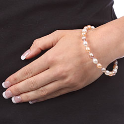 Sterling Silver Multi-colored Freshwater Pearl Bangle Bracelet (6-7 mm)