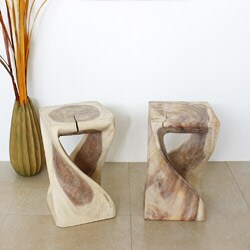 Hand-carved Wooden Twist White Stool (Thailand)