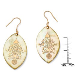 Angelina D'Andrea 14k Yellow Gold Yellow Mother of Pearl Vine Design Earrings
