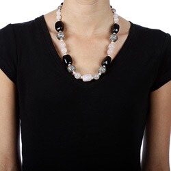 Lee Sands Silvertone Rose Quartz and Black Onyx Nugget Necklace