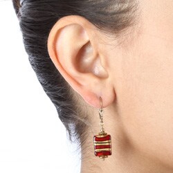 Charming Life Goldfill Art Glass Red/ Gold Striped Earrings
