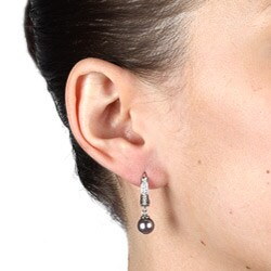 Pearls For You 14k Gold Akoya Pearl and 1/10ct TDW Diamond Earrings (6.5-7 mm) (G-H, SI2)