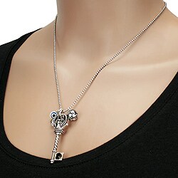 Silvertone Multi Charm Black Key Necklace