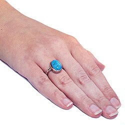 Stainless Steel Oval-cut Created Turquoise Cabochon Ring