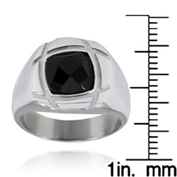 Stainless Steel Faceted Created Onyx Groove Ring