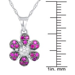 10k White Gold Ruby and Diamond Accent Flower Necklace