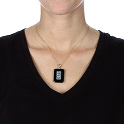 Gold over Sterling Silver Blue Topaz, Black Agate and Cubic Zirconia Necklace