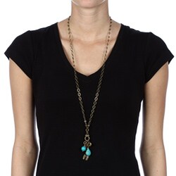 Charming Life Blue Turquoise and Cat Charm 30-inch Necklace