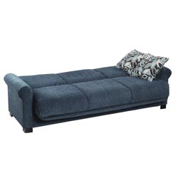 Rio Convert-a-Couch Federal Blue Chenille Rolled Arm Futon Sofa Sleeper