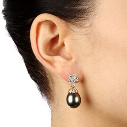 18k Yellow Gold Tahitian Pearl and 1 1/4ct TDW Diamond Earrings (11-12 mm) (G-H, I2-I3)