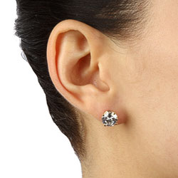 Caribe Gold  14k over Sterling  Silver Round Cubic Zirconia Stud Earrings (8 mm)