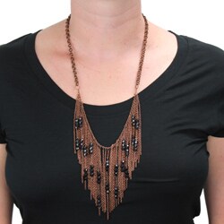Bronze-colored Chain Link and Black Bead Bib Necklace