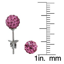 Sterling Silver Pink Crystal-studded 6-mm Ball Earrings