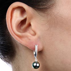 Sterling Silver Tahitian Pearl Dangle Earrings (8-9 mm)