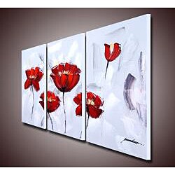 'Red Flower 284' 3-piece Gallery-wrapped Canvas Art Set