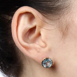 Zoe B 10k Yellow Gold Blue Topaz Stud Earrings