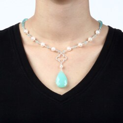 Zoe B Sterling Silver Chalcedony, Apatite and Pearl Necklace (4.5-6 mm)