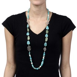 Zoe B Sterling Silver Multi-gemstone and Pearl Necklace (9-10 mm)