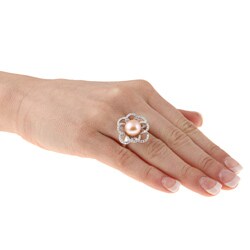 Sterling Silver Pink Freshwater Pearl and Cubic Zirconia Ring