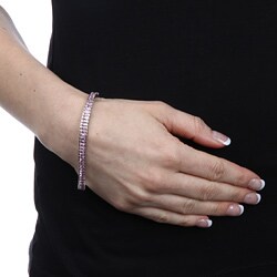 La Preciosa Sterling Silver Emerald-cut Pink Cubic Zirconia Bracelet