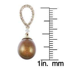 Pearls For You 14k Gold Pearl, Quartz and Diamond Necklace (H-I, I2) (8.5-9.5 mm)
