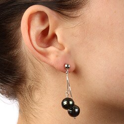 Pearls For You 14k White Gold Tahitian Pearl Dangle Earrings (10-11 mm)