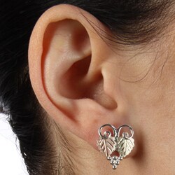 Black Hills Gold over Sterling Silver Hanging Grape Leaves Earrings