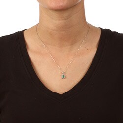 14k White Gold Emerald and 1/8ct TDW Diamond Necklace (I-J, I2-I3)
