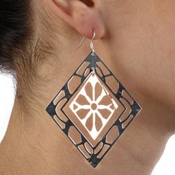 Sterling Essentials Two-tone 14k Rose Gold over Silver Diamond Lace Earrings