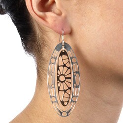 Sterling Essentials  Two-tone 14k Rose Gold over Silver Oval Lace Earrings