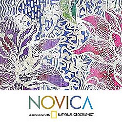 Silk 'Sapphire Mums' Batik Shawl  (Indonesia)