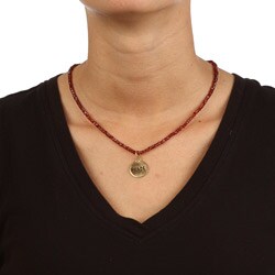 14k Gold over Sterling Silver 'Peace' Garnet Necklace 