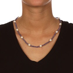 Zoe B Sterling Silver Tanzanite and Pearl Necklace (4-8 mm)
