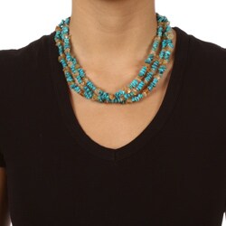 Brass Goldplated Turquoise and Citrine 3-strand Necklace