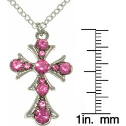 Silvertone Clear Pink Cross Necklace