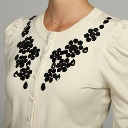 Elio Women's Beaded Puff-shoulder Cardigan 