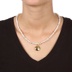 14k Gold over Sterling Silver Pearl Mom/ Love Charm Necklace (4-5 mm)